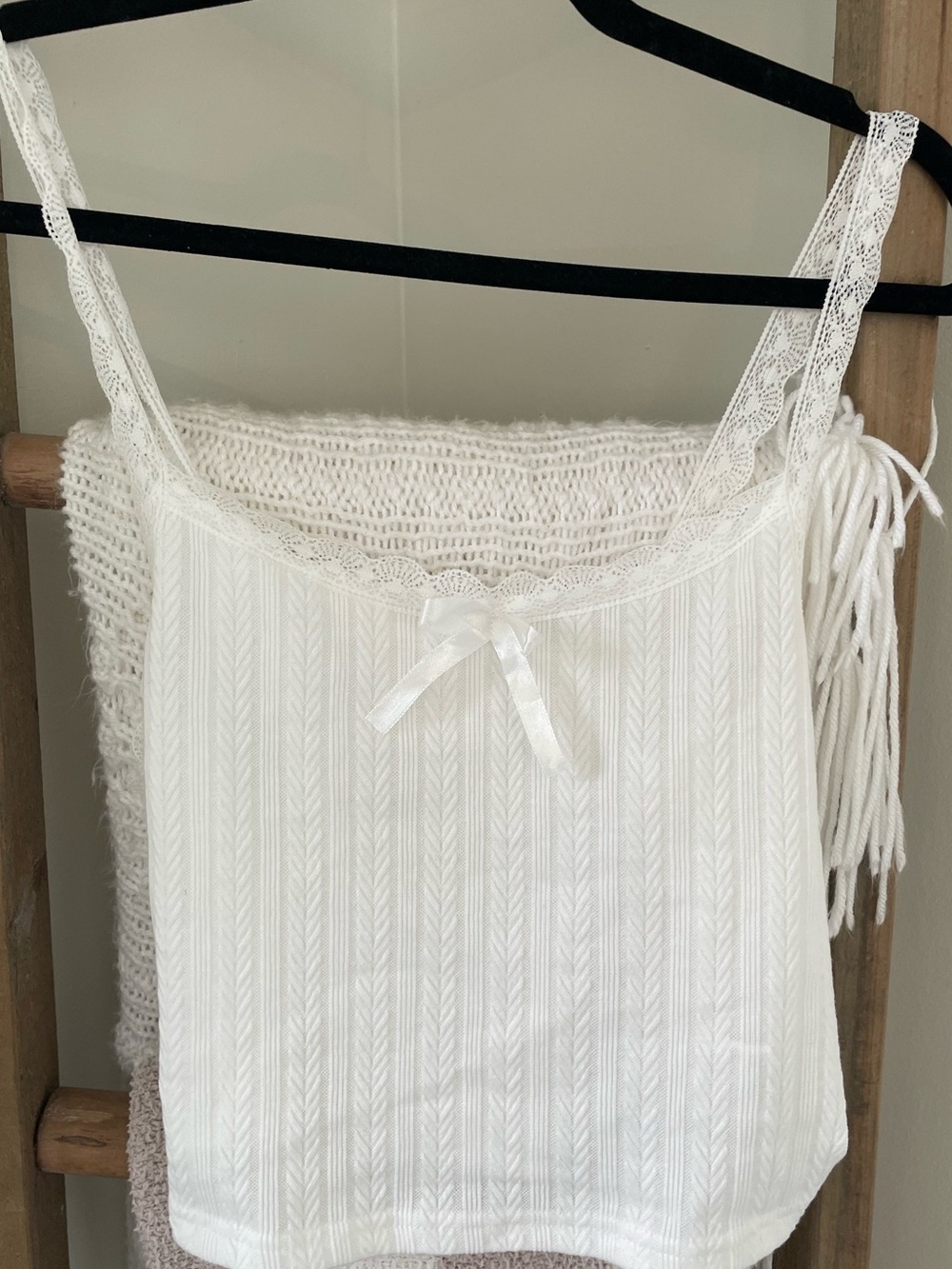 Amazon White Lace-Trim Knit Cami Tank